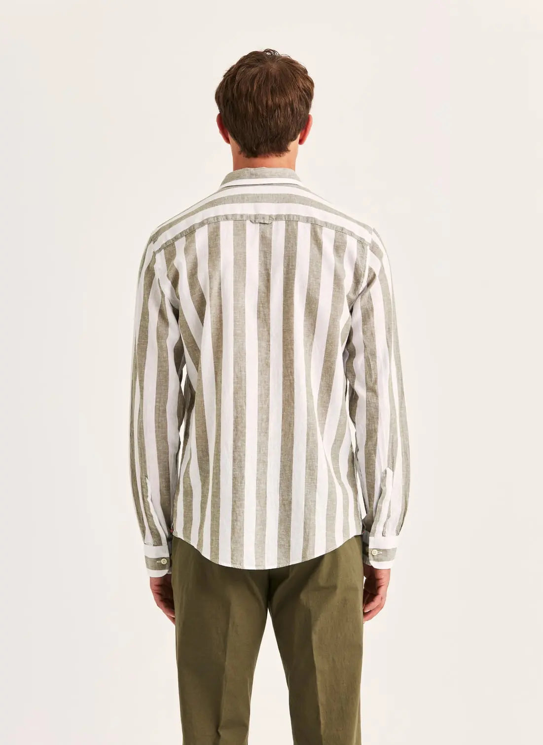Morris Douglas Linen Mix Stripe Shirt 76 Olive