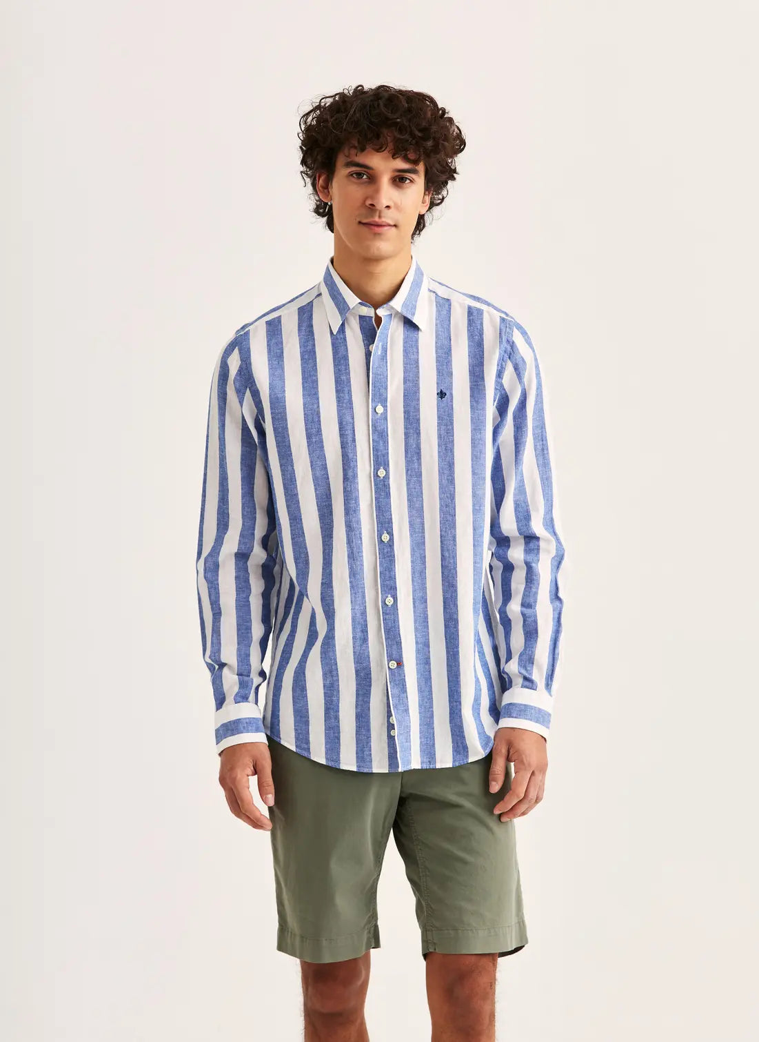 Morris Douglas Linen Mix Stripe Shirt Blue - Mojo Independent Store