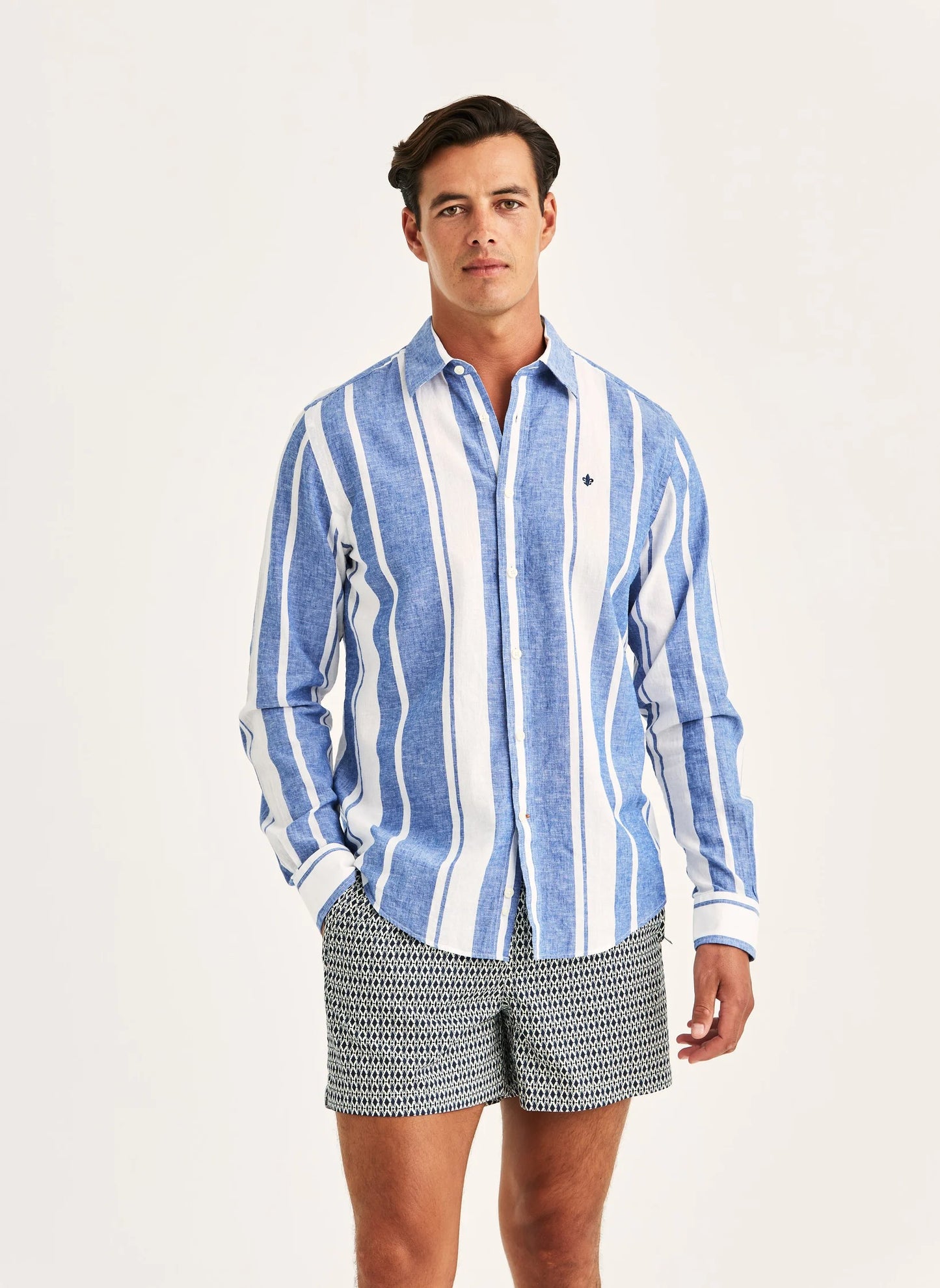 Morris Douglas Linen Mix Stripe Shirt 58 Blue