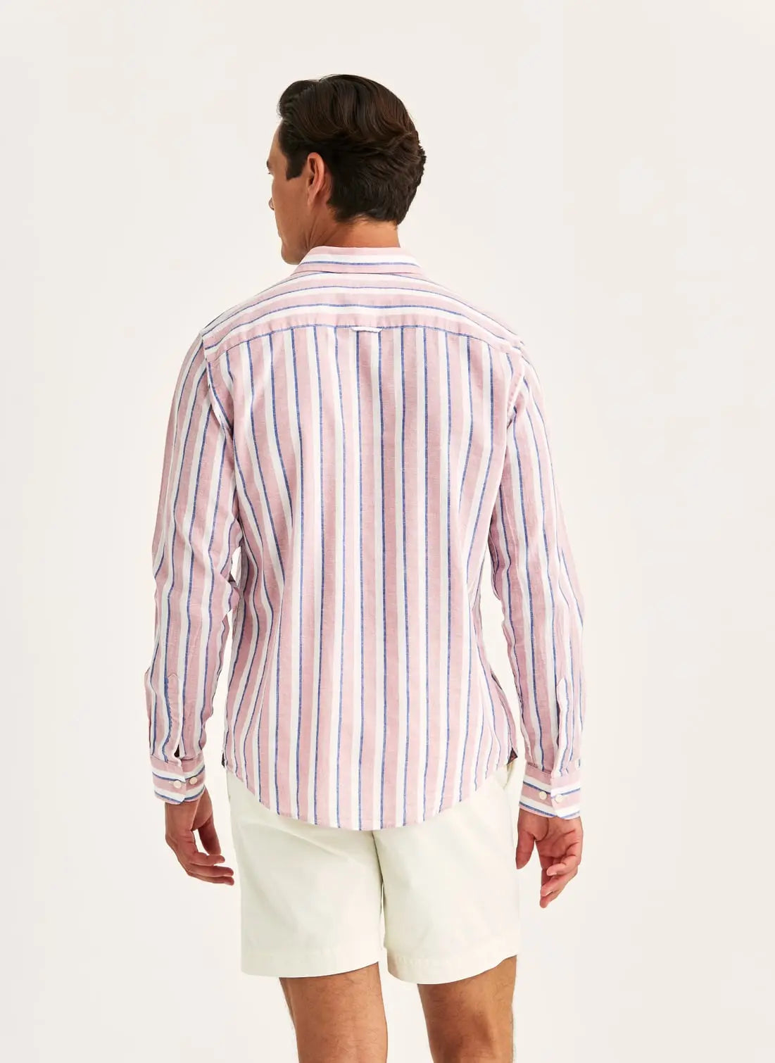 Morris Douglas Linen Mix Stripe Shirt 32 Pink