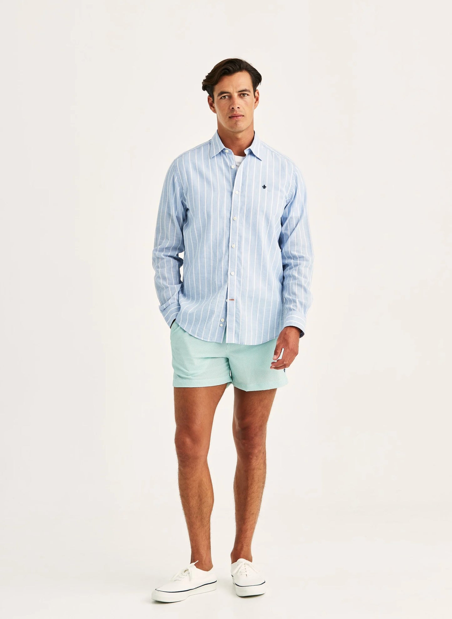 Morris Douglas Linen Mix Stripe Shirt 55 Light Blue