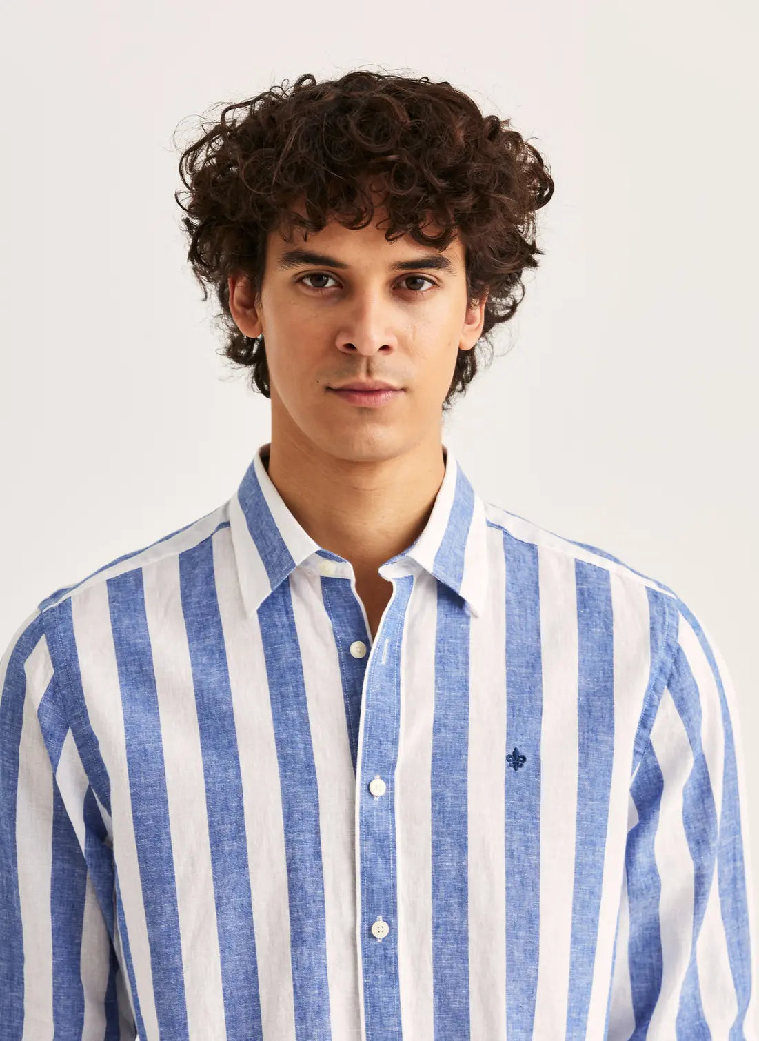 Morris Douglas Linen Mix Stripe Shirt Blue - Mojo Independent Store