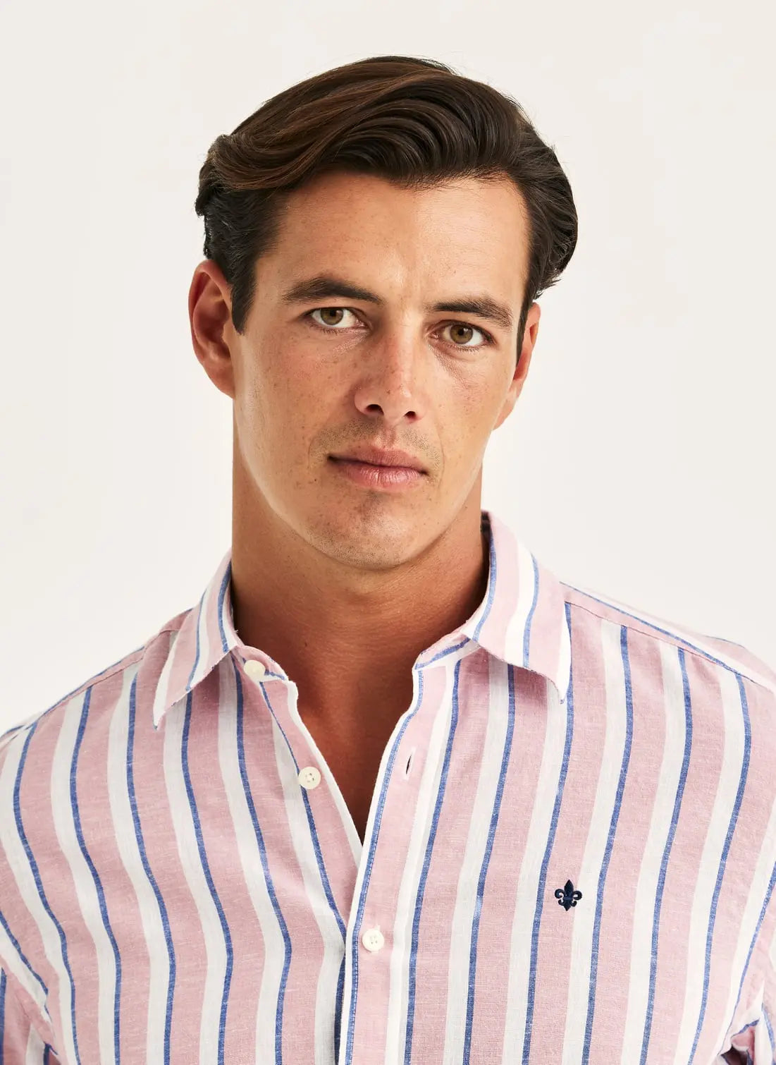 Morris Douglas Linen Mix Stripe Shirt 32 Pink