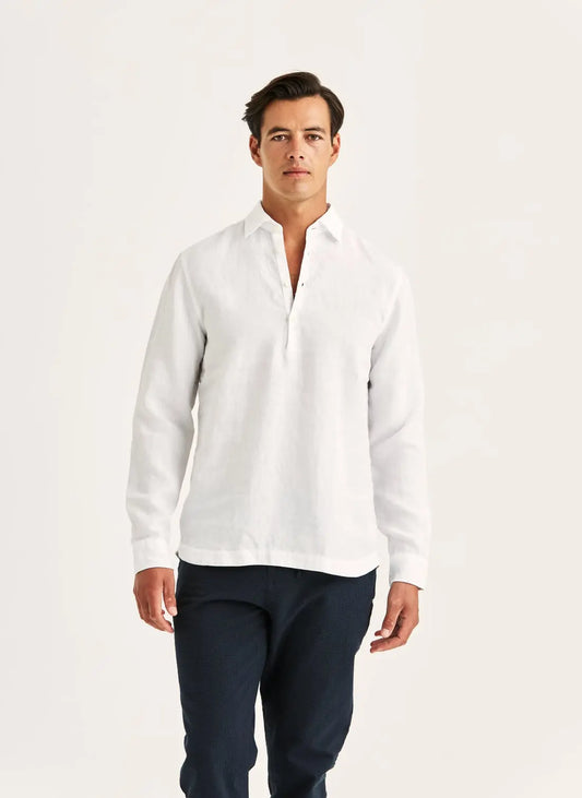 Morris Linen Popover Shirt Off White - Mojo Independent Store