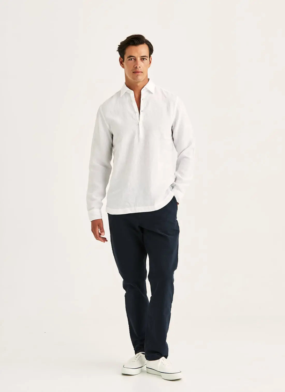 Morris Linen Popover Shirt Off White - Mojo Independent Store