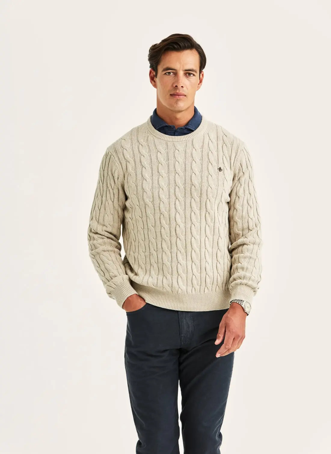 Morris Ethan Cable Oneck Khaki - Mojo Independent Store