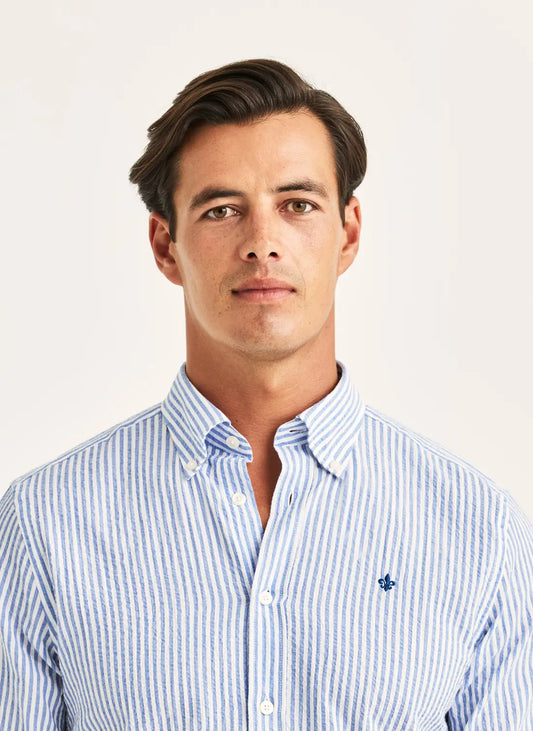 Morris Seersucker Shirt Light Blue - Mojo Independent Store
