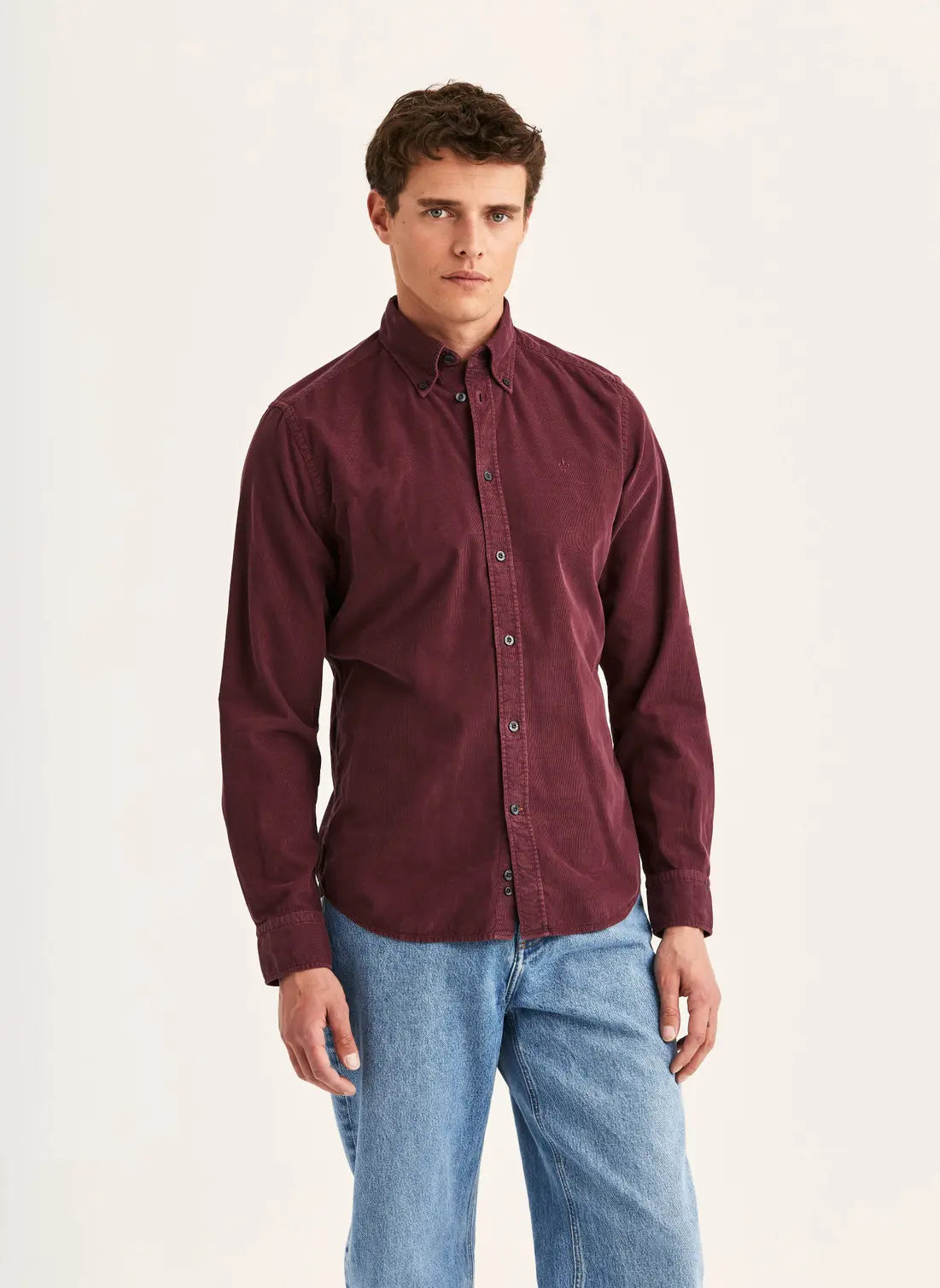 Morris Douglas Cord Shirt Wine Red