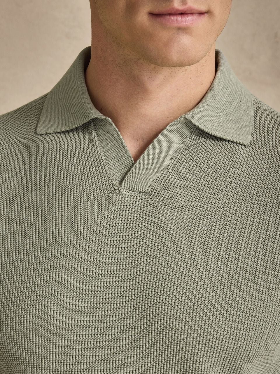 John Henric Cotton Texture Knitted ss Polo Green