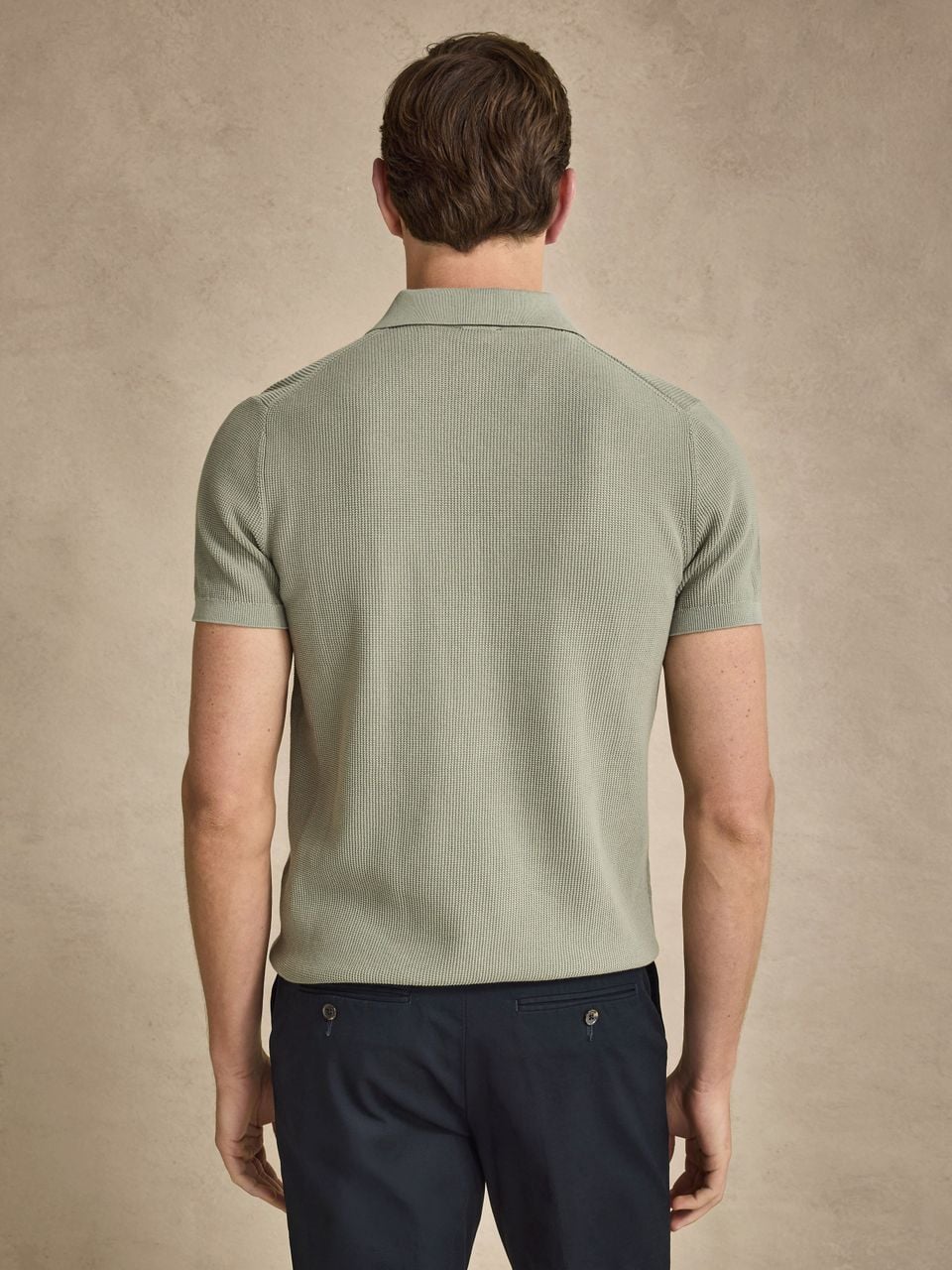 John Henric Cotton Texture Knitted ss Polo Green