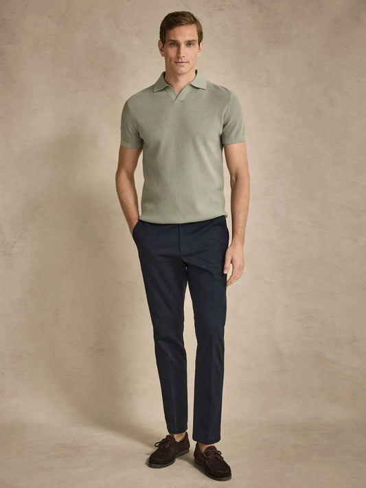 John Henric Cotton Texture Knitted ss Polo Green