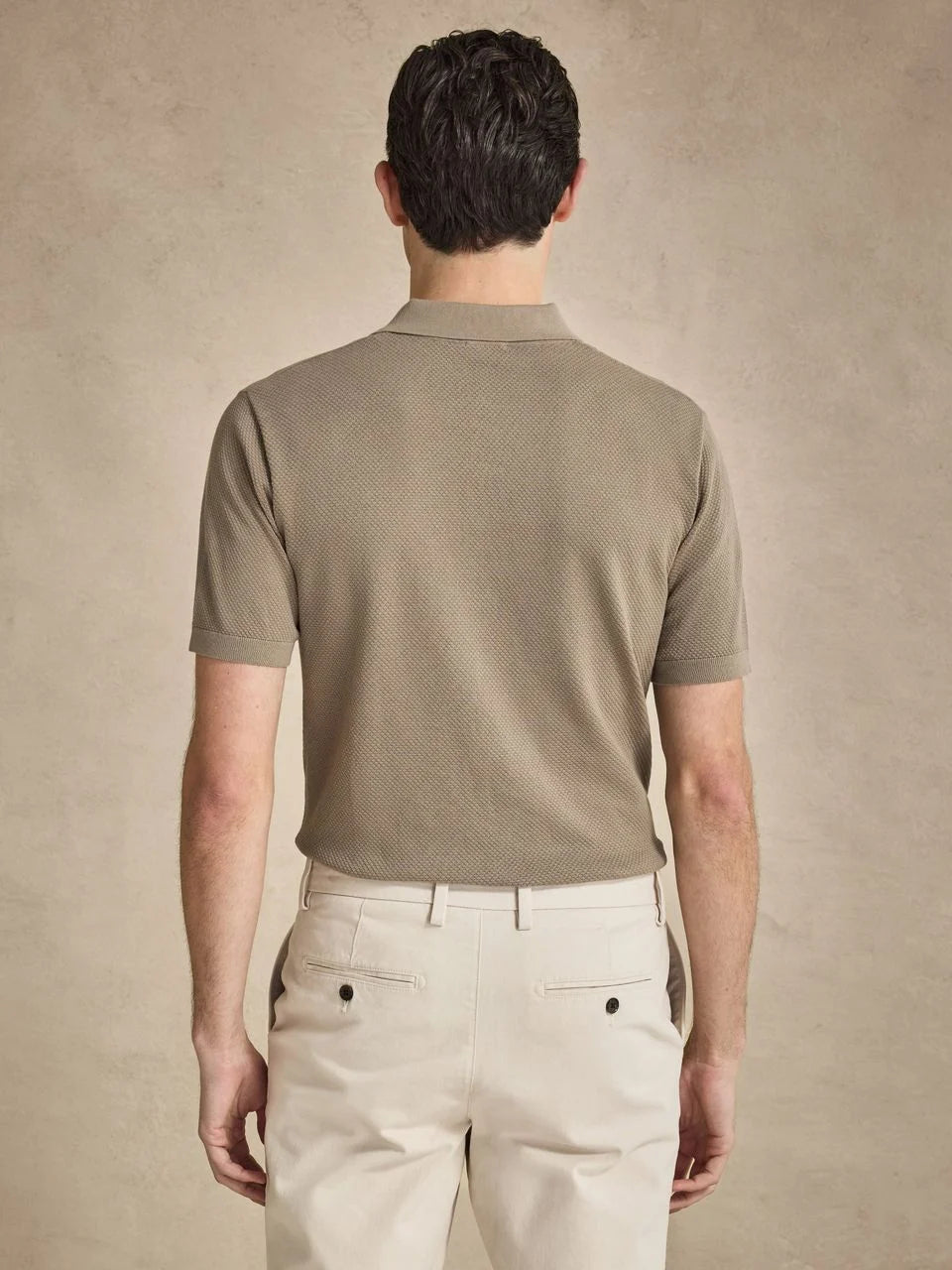 John Henric Cotton Texture Knitted SS Polo Sweater Taupe