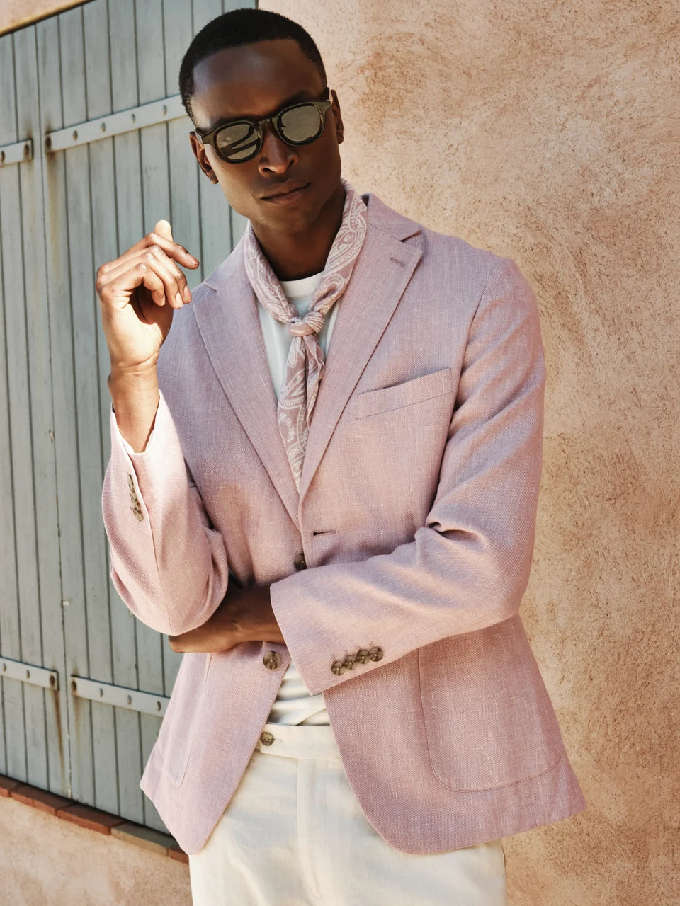 John Henric Linen Blend Single Breasted Blazer Pink