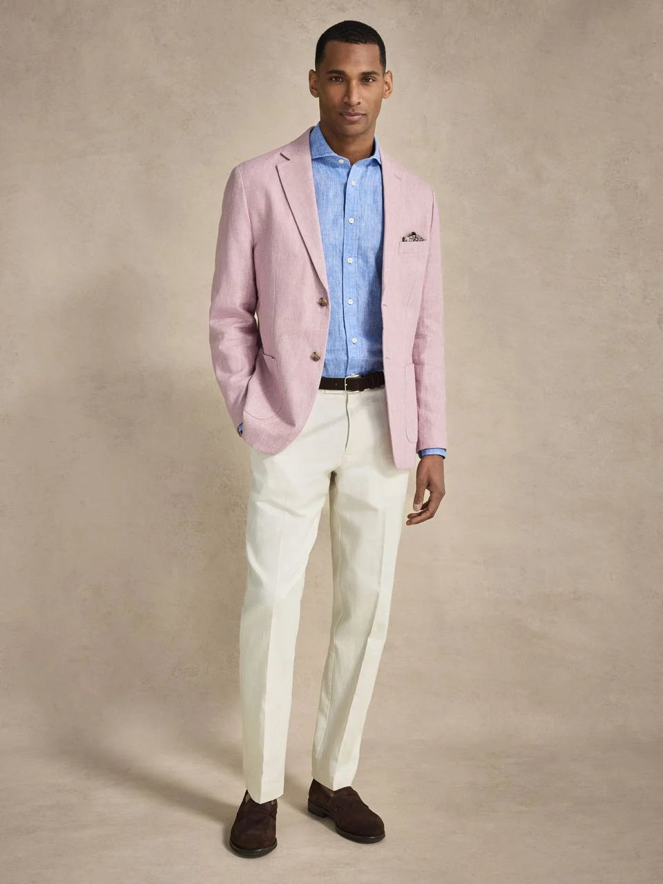 John Henric Linen Blend Single Breasted Blazer Pink