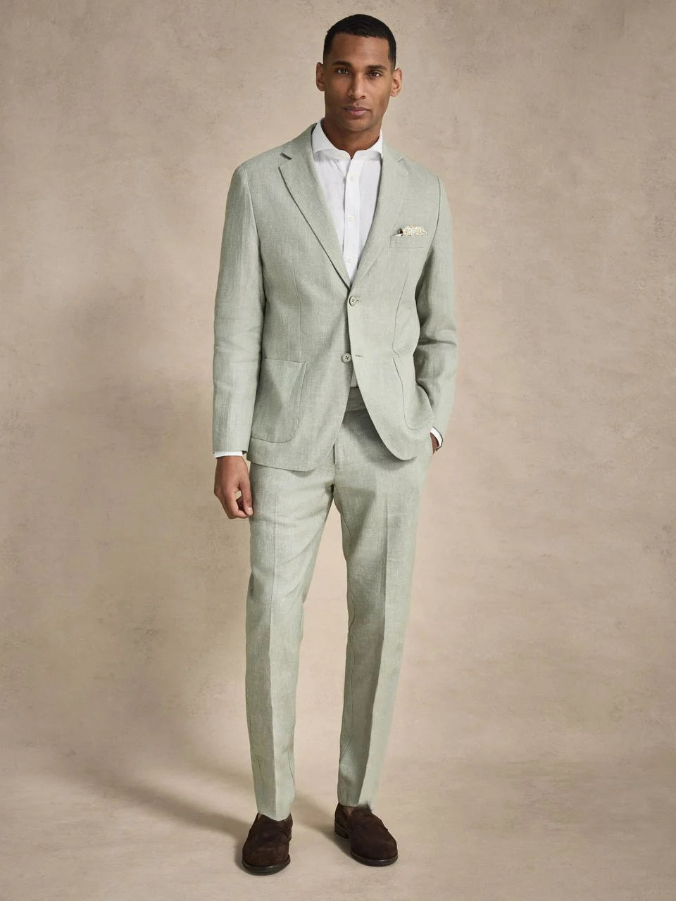 John Henric Linen Blend Single Breasted Blazer Green