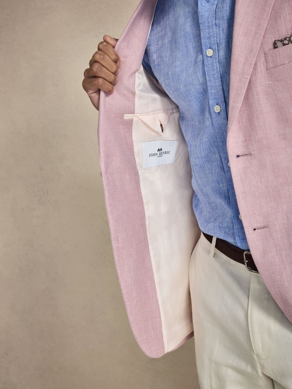 John Henric Linen Blend Single Breasted Blazer Pink