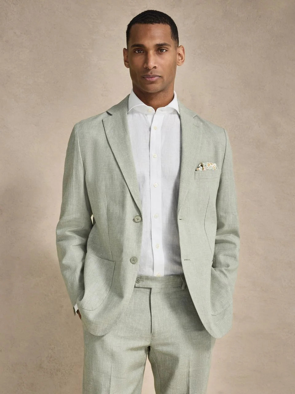 John Henric Linen Blend Single Breasted Blazer Green