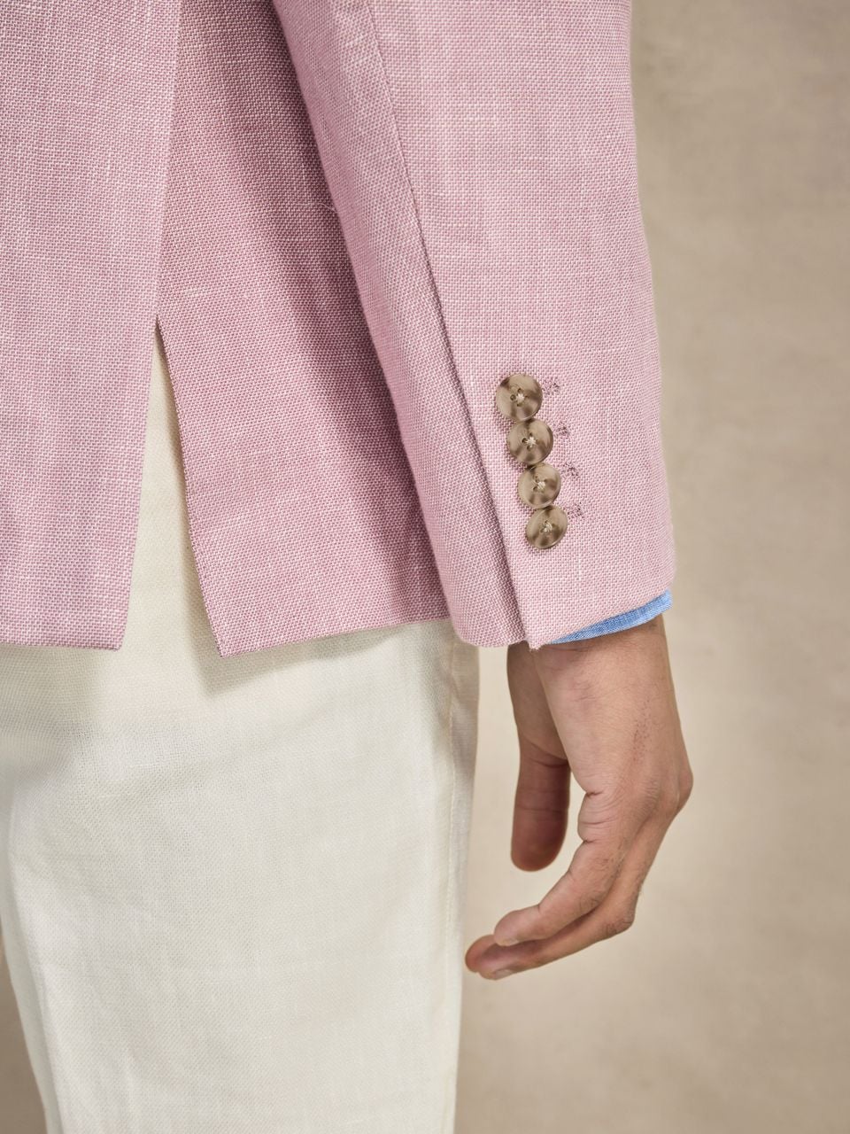John Henric Linen Blend Single Breasted Blazer Pink