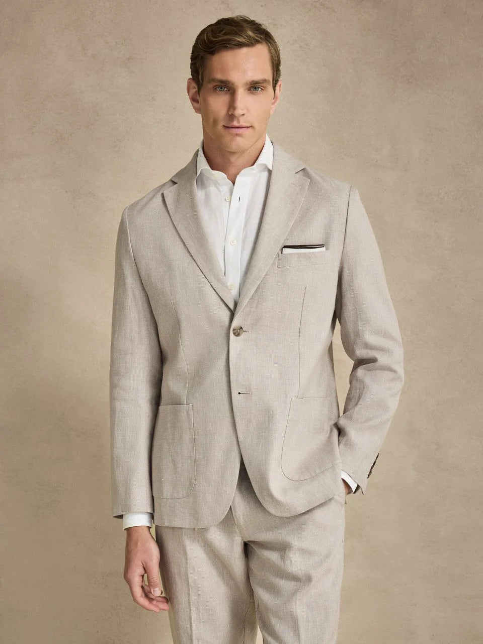 John Henric Linen Single Breasted Blazer Beige