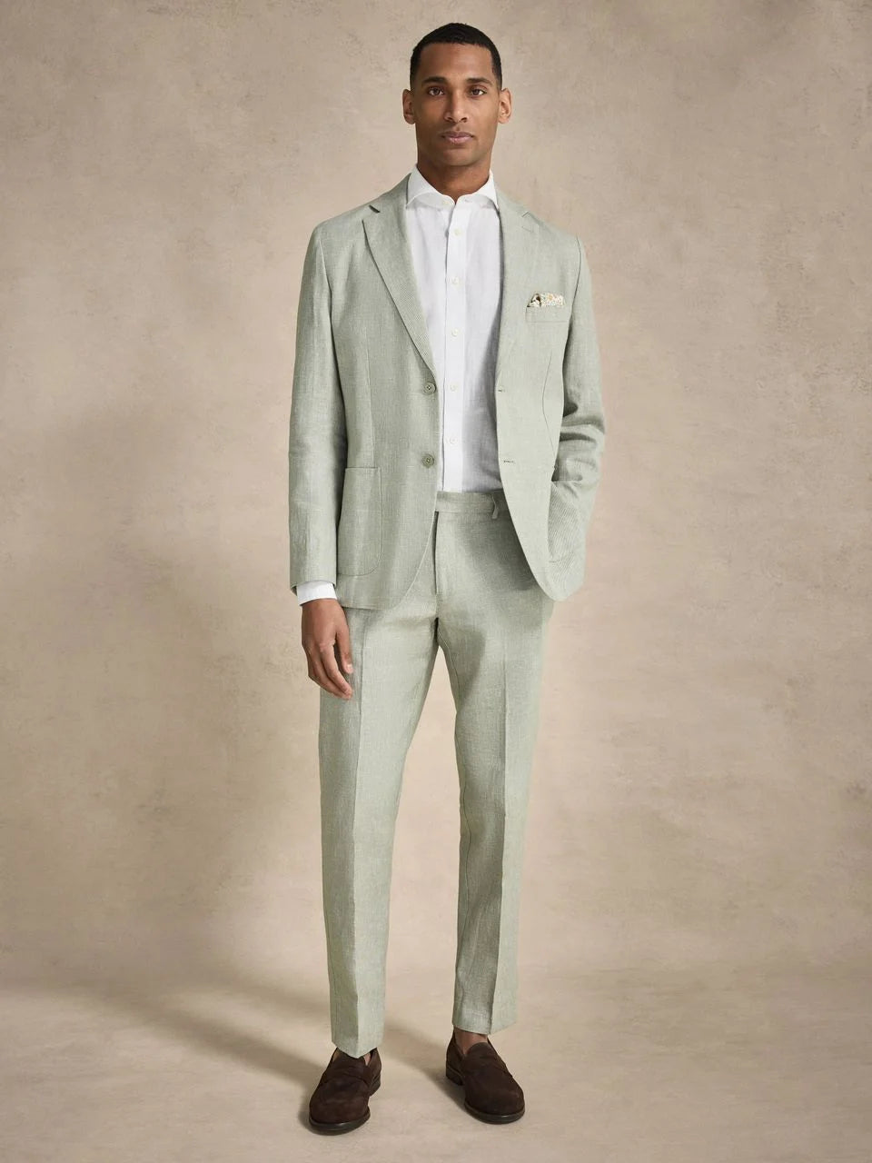 John Henric Linen Blend Single Breasted Blazer Green