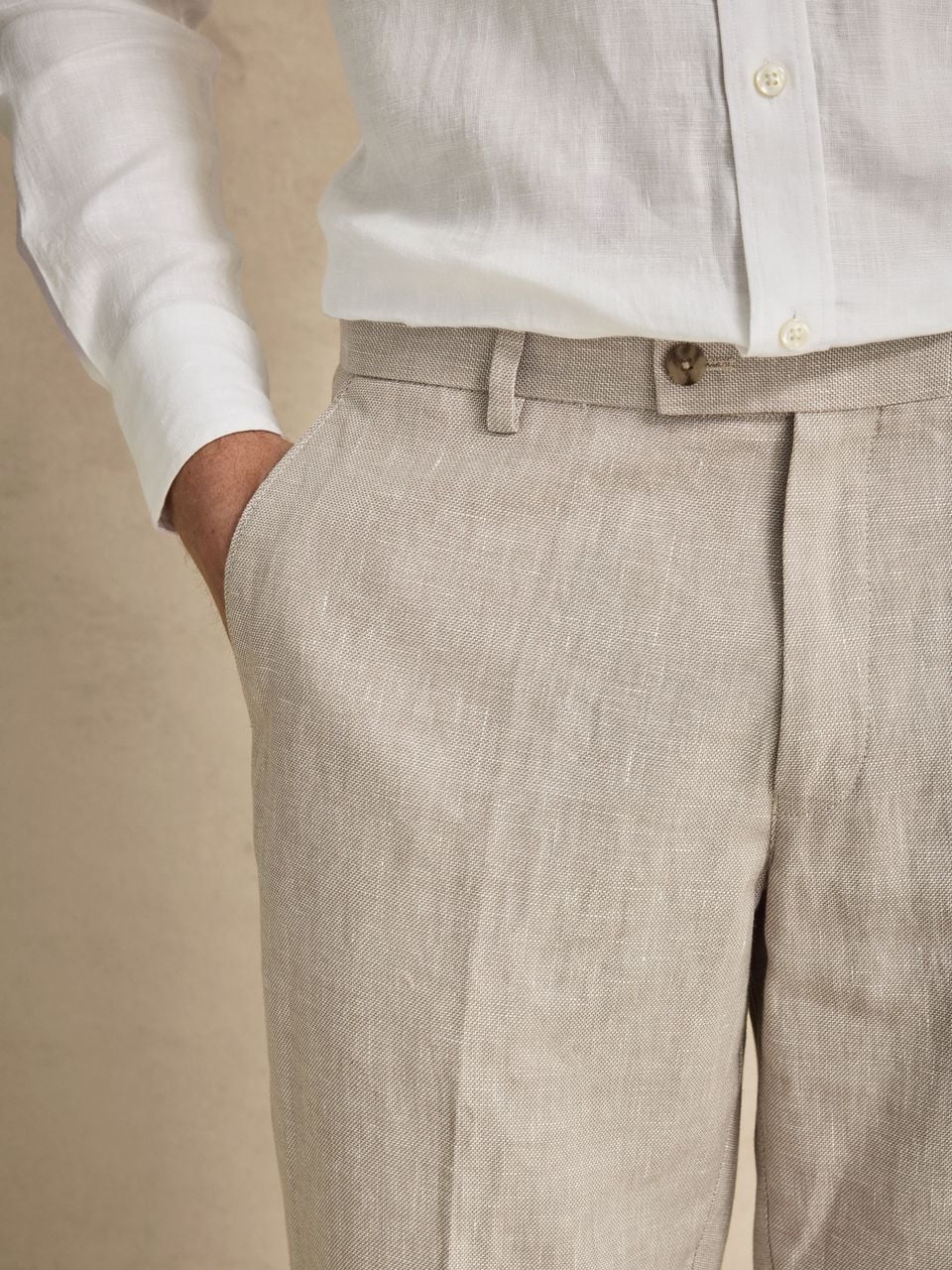 John Henric Linen Blend Suit Pants Beige