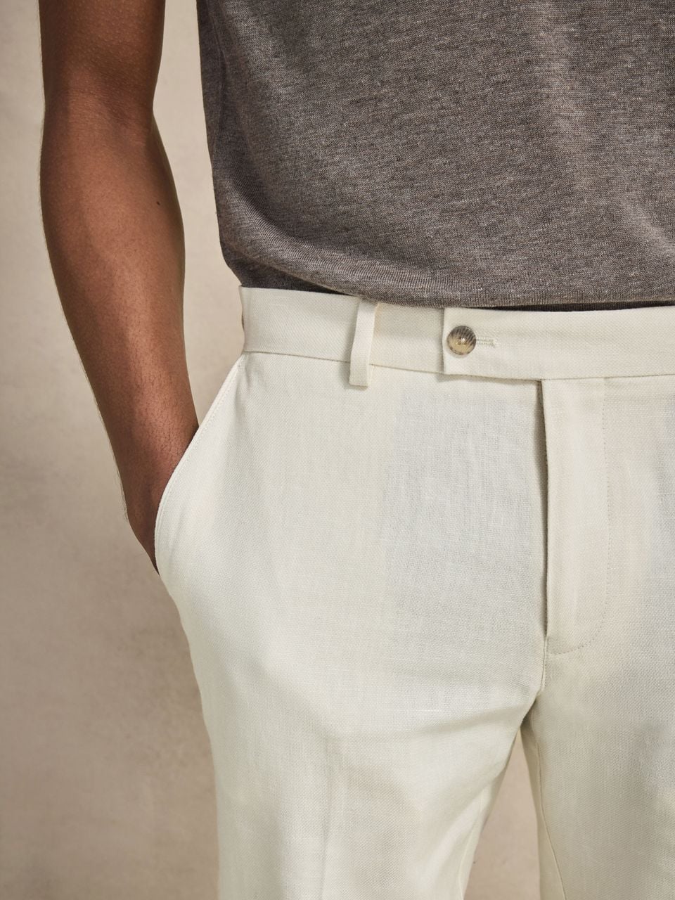 John Henric Linen Blend Suit Pants Sand