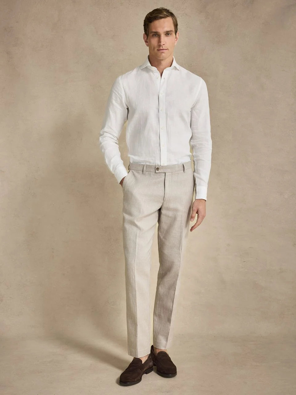 John Henric Linen Blend Suit Pants Beige