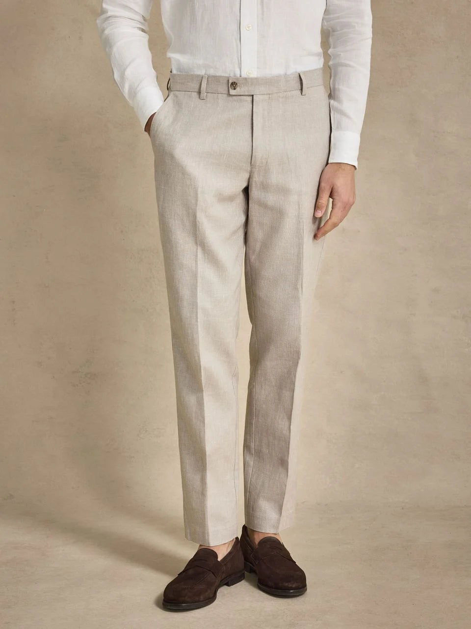 John Henric Linen Blend Suit Pants Beige