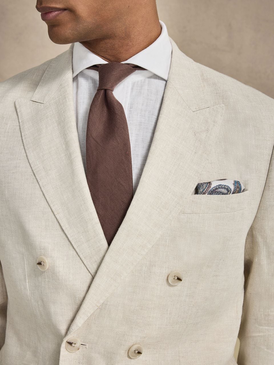 John Henric Linen Double Breasted Blazer Sand