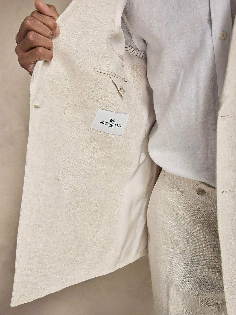 John Henric Linen Double Breasted Blazer Sand
