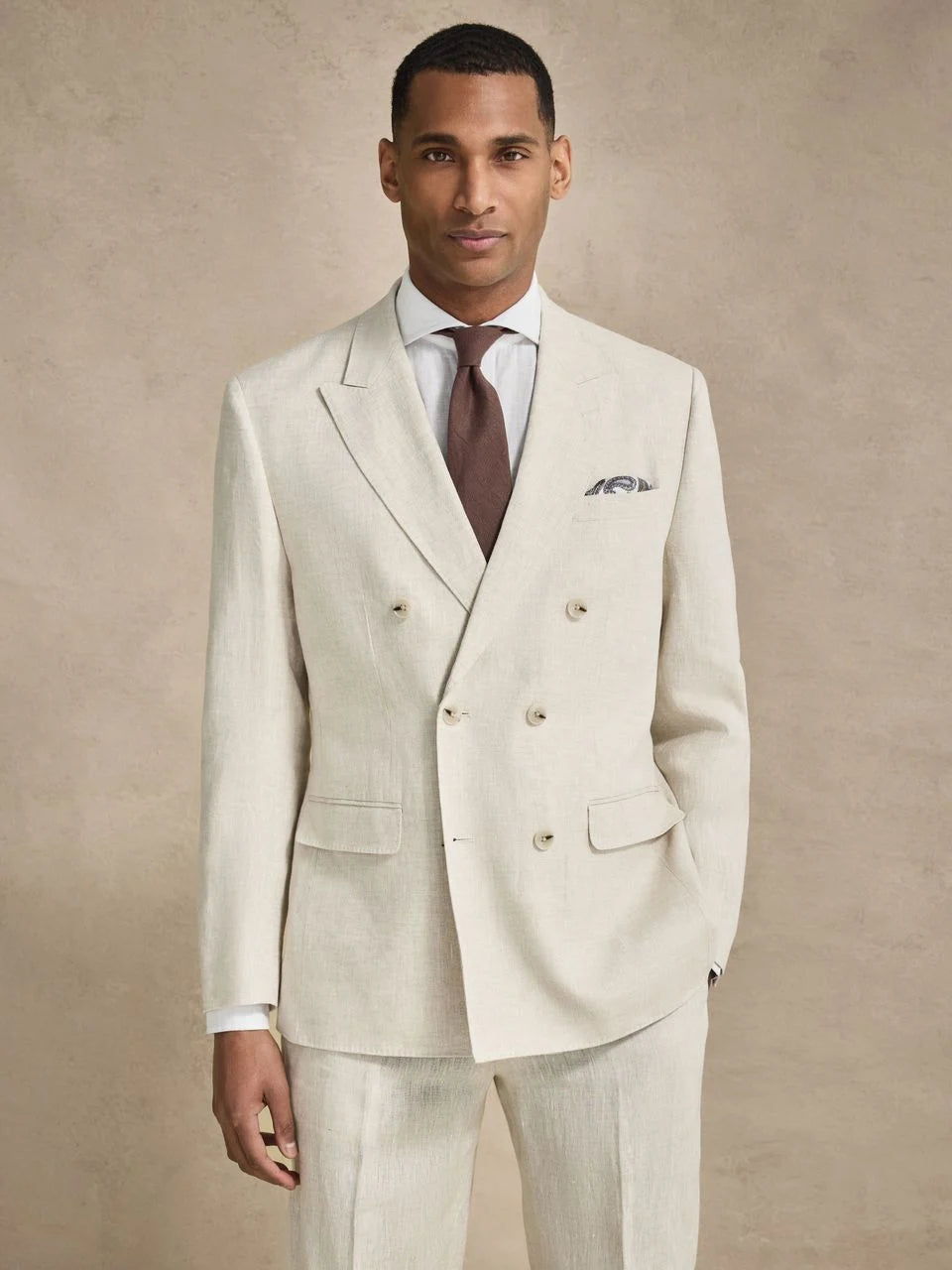 John Henric Linen Double Breasted Blazer Sand