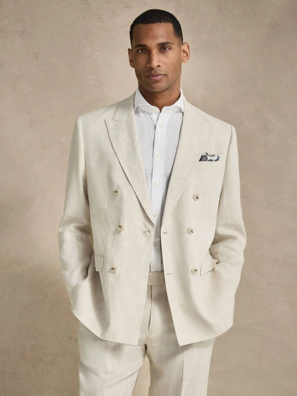 John Henric Linen Double Breasted Blazer Sand
