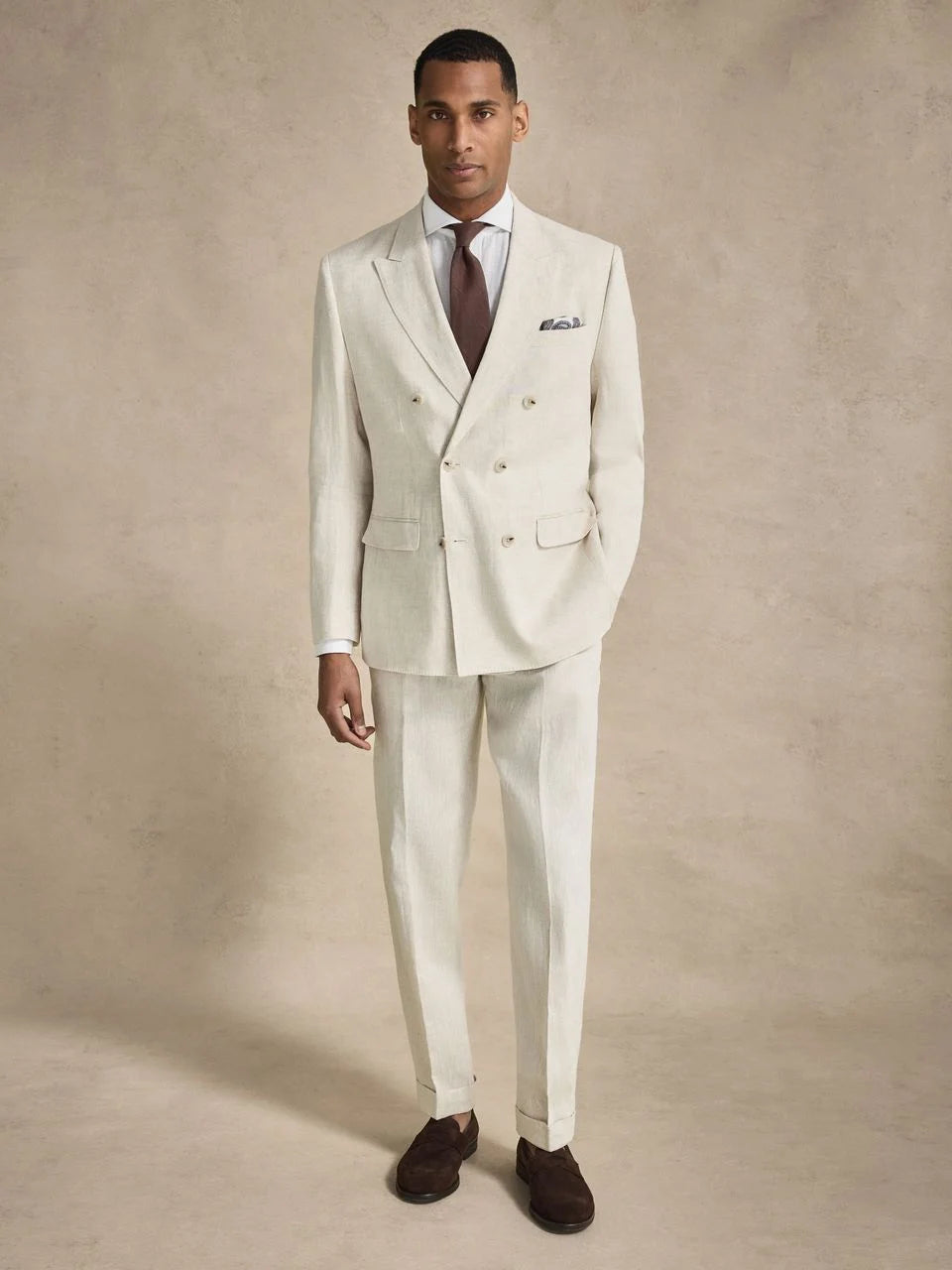 John Henric Linen Double Breasted Blazer Sand