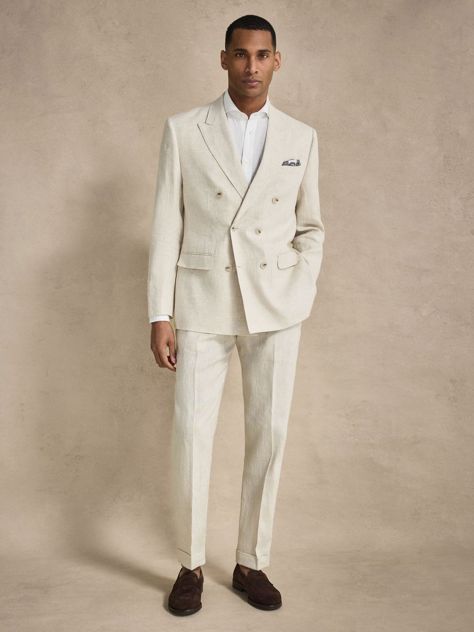 John Henric Linen Double Breasted Blazer Sand