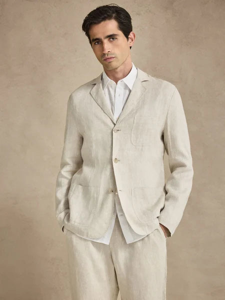 John Henric Linen Single Breasted Blazer Beige