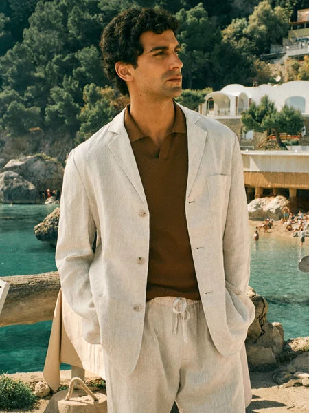John Henric Linen Single Breasted Blazer Beige