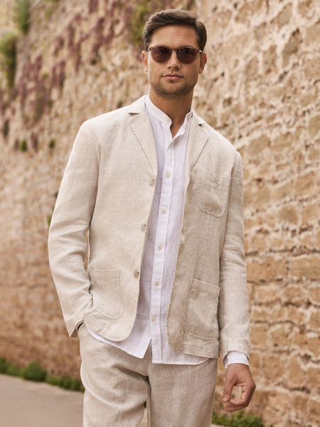 John Henric Linen Single Breasted Blazer Beige