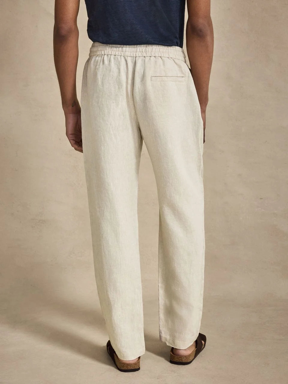 John Henric Linen Solid Drawstring Trousers Sand