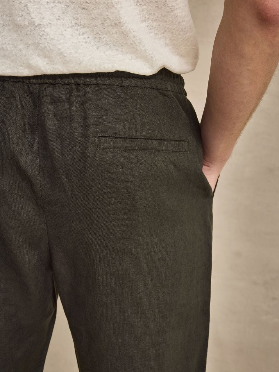 John Henric Linen Solid Drawstring Trousers Dark Green