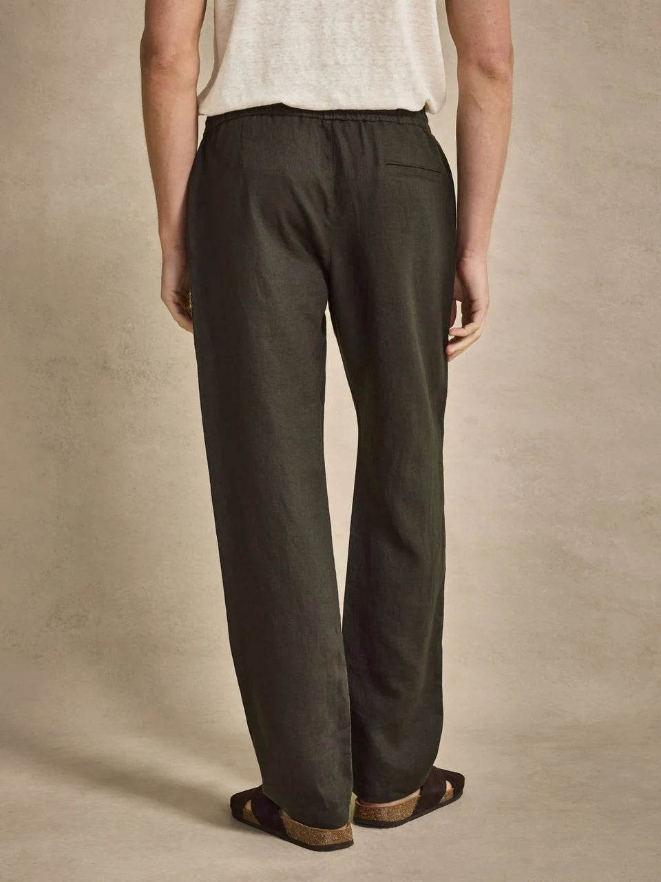 John Henric Linen Solid Drawstring Trousers Dark Green