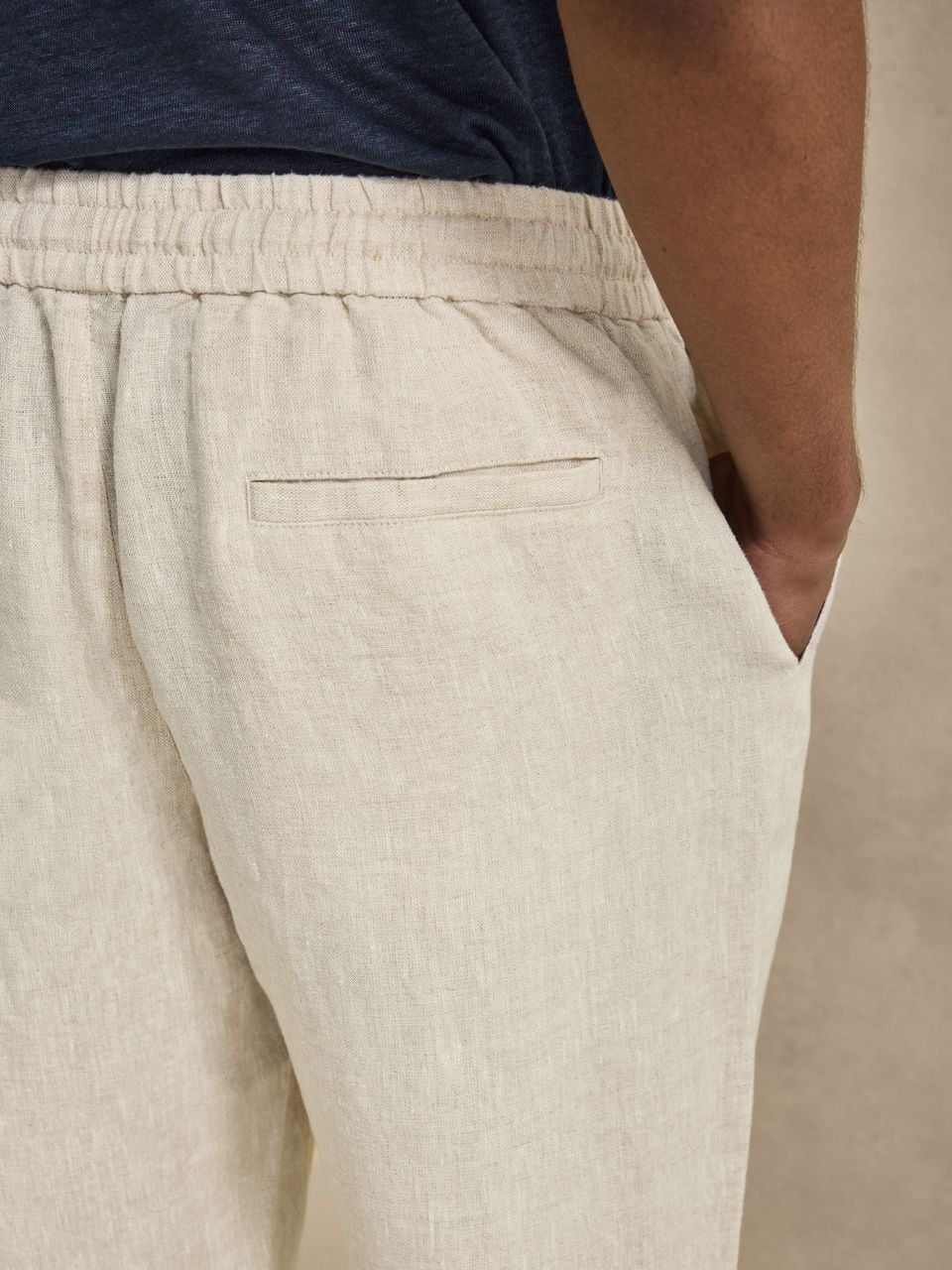 John Henric Linen Solid Drawstring Trousers Sand