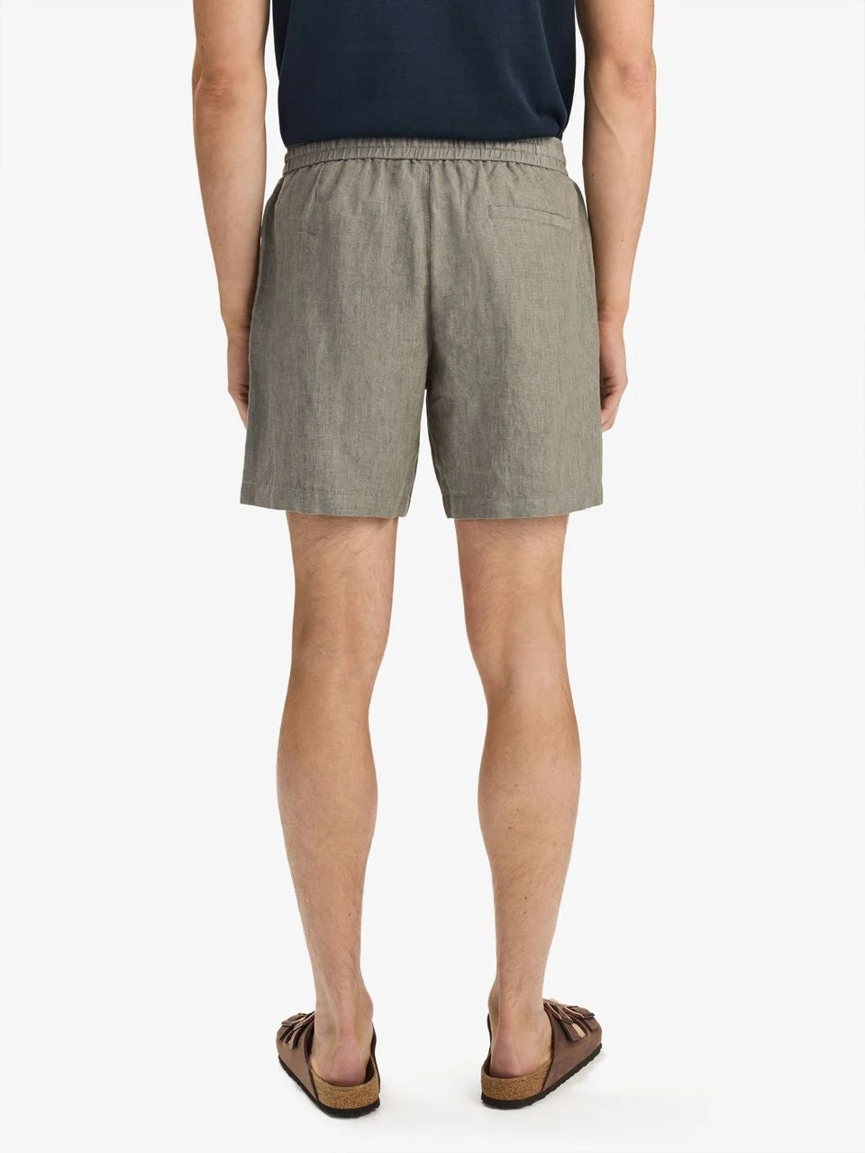 John Henric Linen Soild Drawstring Shorts Green
