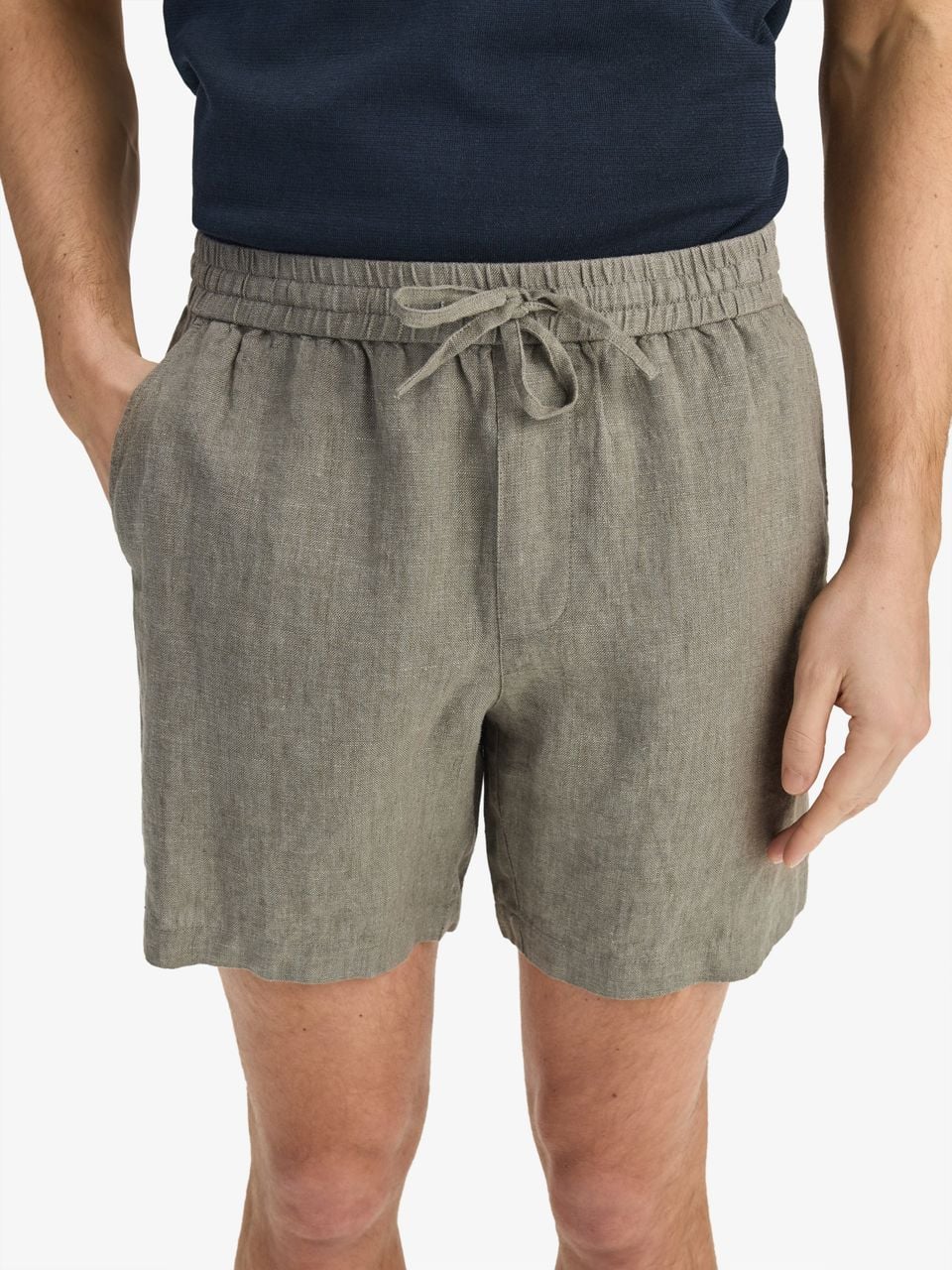 John Henric Linen Soild Drawstring Shorts Green