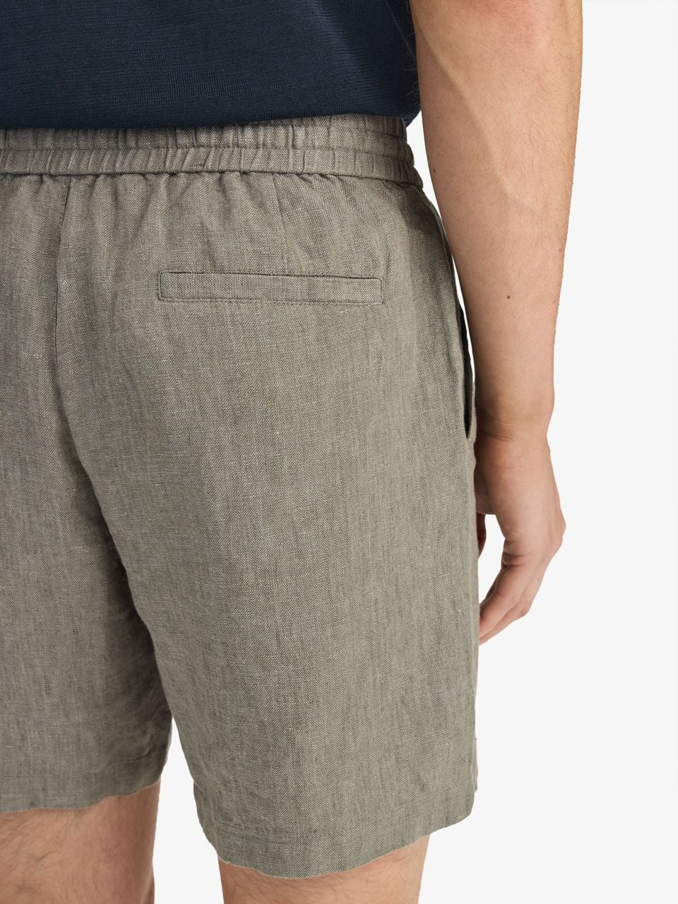 John Henric Linen Soild Drawstring Shorts Green