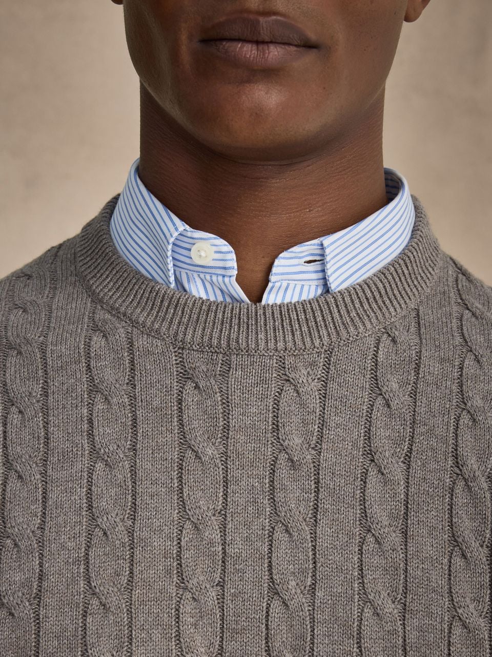 John Henric Haidar Cotton Cable Crew Neck Taupe