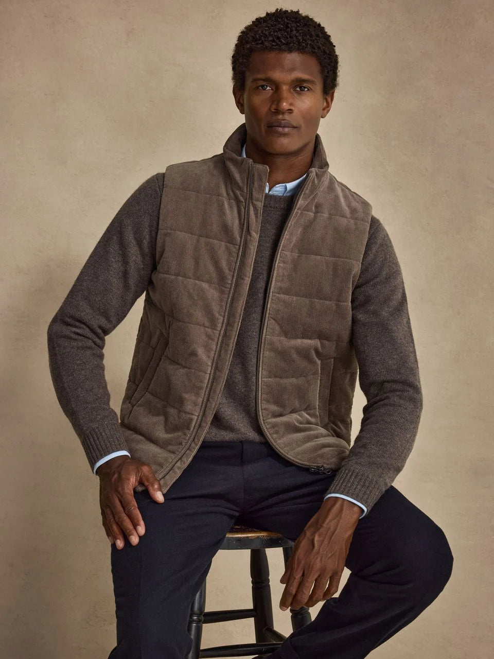 John Henric Corduroy Zip Vest Taupe