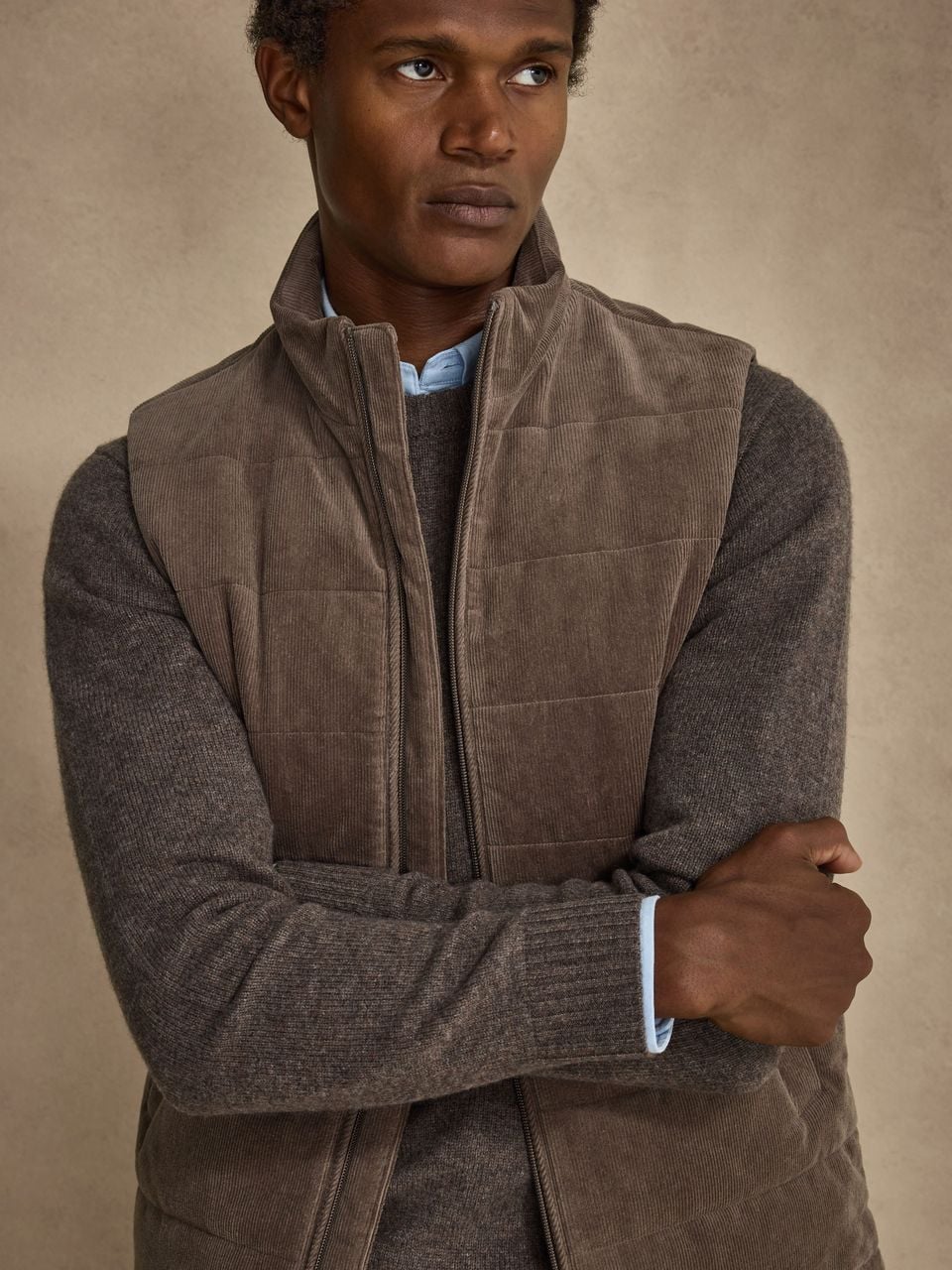 John Henric Corduroy Zip Vest Taupe