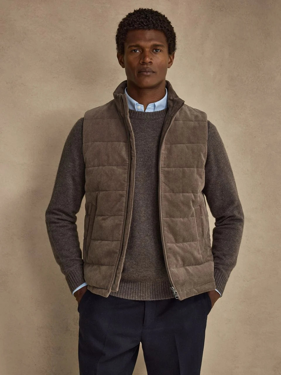 John Henric Corduroy Zip Vest Taupe