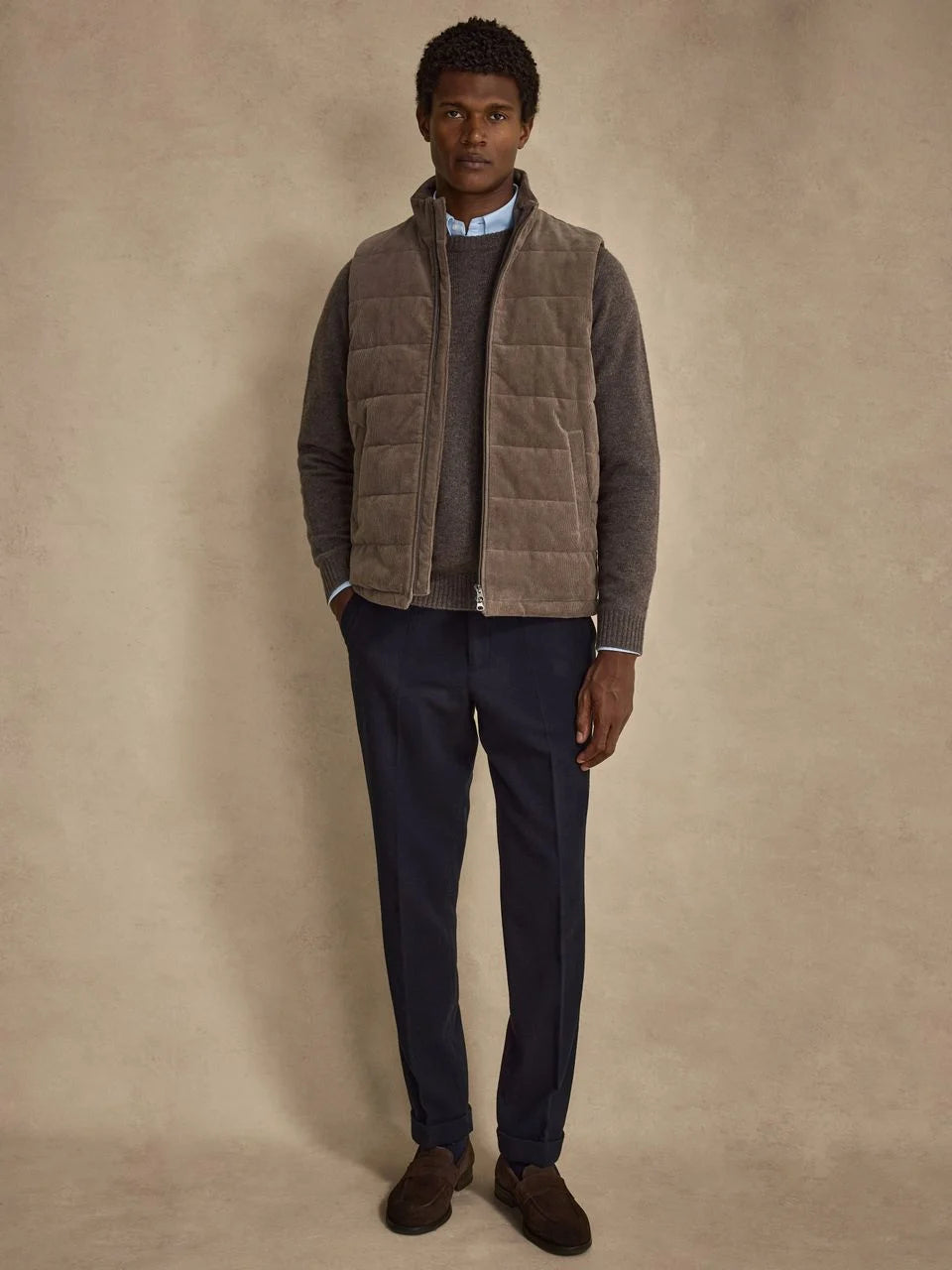 John Henric Corduroy Zip Vest Taupe