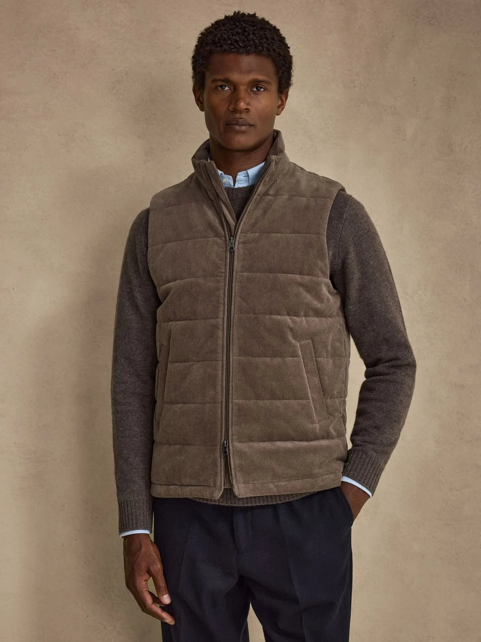 John Henric Corduroy Zip Vest Taupe